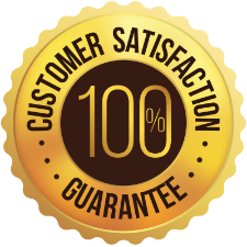 Image of a round, shiny gold medal with the words 'Customer Satisfaction 100% Guaranteed' inscribed in bold letters. The medal has a smooth, polished surface with a reflective finish. The medal is meant to convey a high level of customer service and commitment to ensuring customer satisfaction.